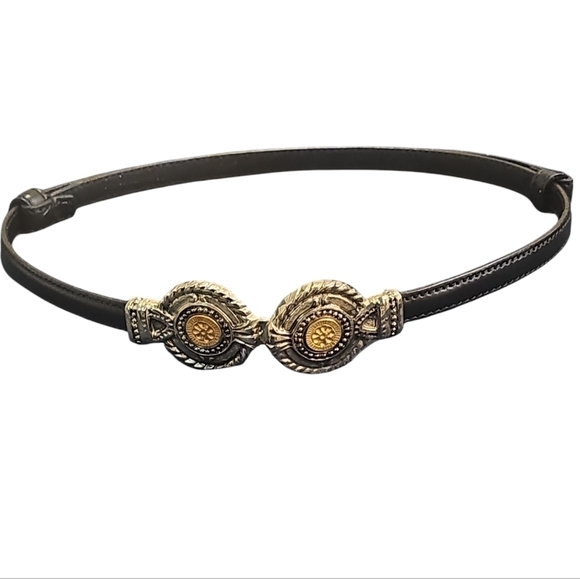 Chico's Accessories - Chicos Genuine Leather Black Adjustable Gold and Silver Medallion Metal Buckle